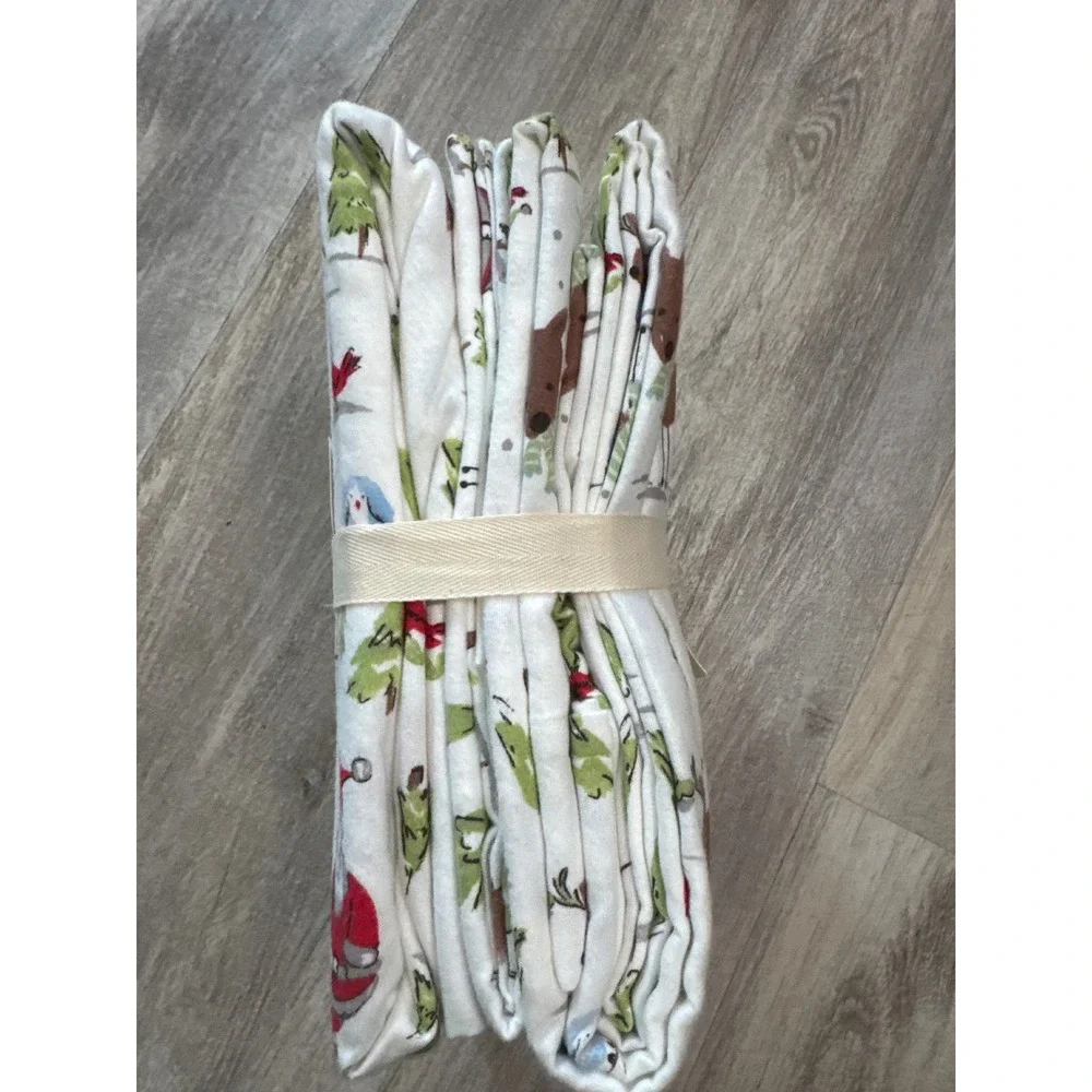 Pottery Barn Kids Winter Wonderland Twin Flannel‎ Sheet Set Santa Reindeer New
